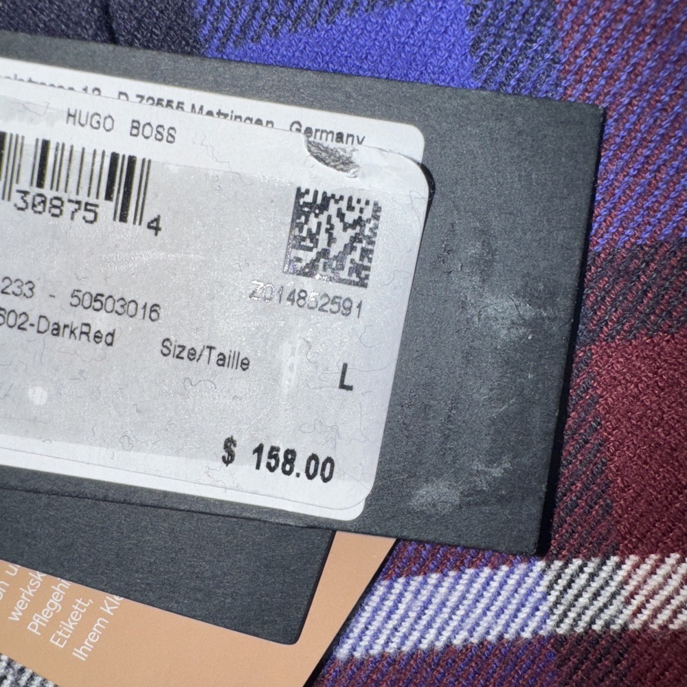 Boss By Hugo Boss Liam Regular Fit Plaid Flannel Button-Up Shirt Purple Sz L NEW - Picture 7 of 10